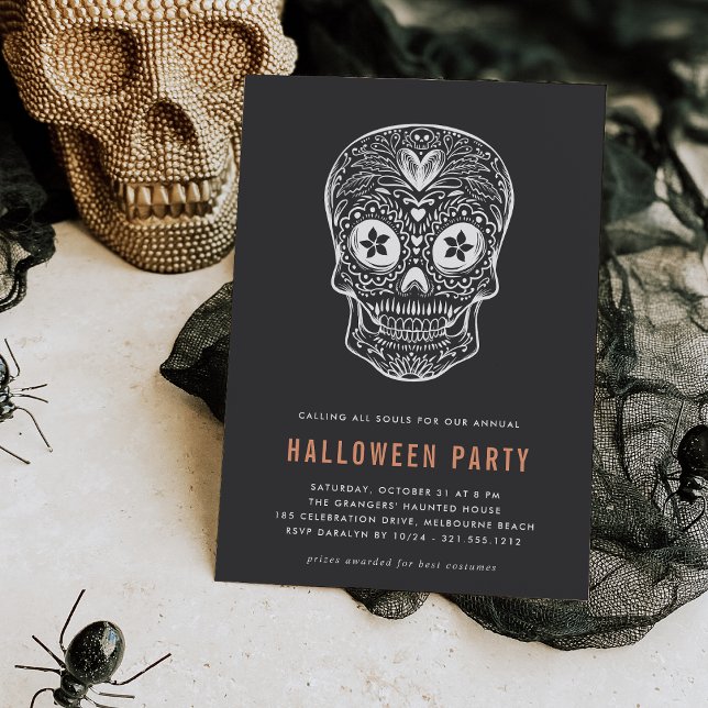 Calavera Skull Halloween Party Invitation (Creator Uploaded)