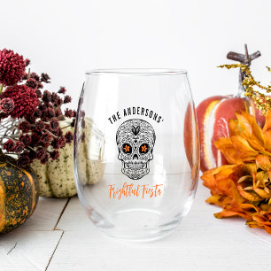 Calavera Skull Personalised Halloween Stemless Wine Glass
