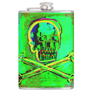 Calavera Skull pGeek NFT Art Green Red Hip Flask