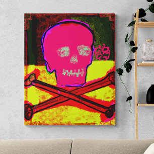 Calavera Skull pgeek NFT Art Red Black Yellow Canvas Print