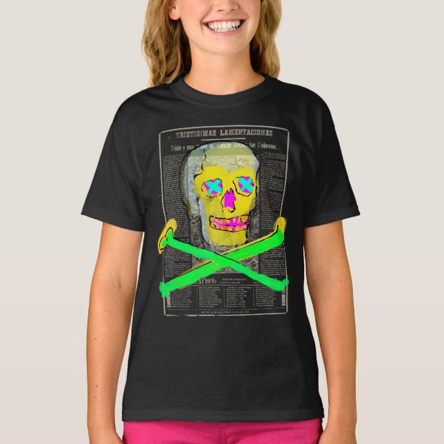 Calavera Skull Retro Vintage Mexican Letterpress T-Shirt (Front)