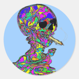 Calavera Skull Smoking Cigarette Classic Round Sticker