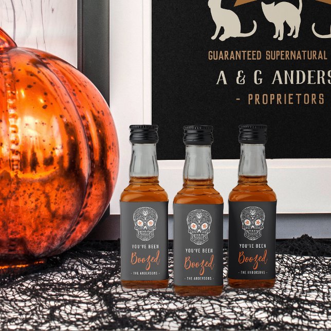 Calavera Skull You've Been Boozed Halloween Liquor Bottle Label (Creator Uploaded)