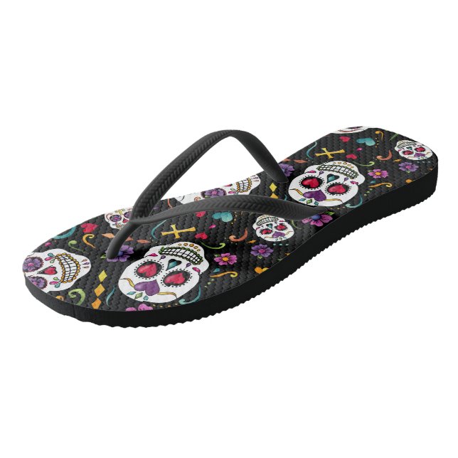 Calaveras Celebration - black Jandals (Angled)