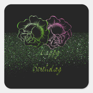 Calcomanía cuadrada para cumpleaños con purpurina square sticker