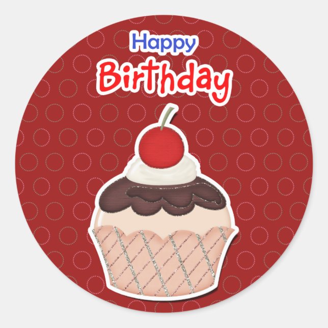 Calcomanía - Cupcake - Happy Birthday Classic Round Sticker (Front)
