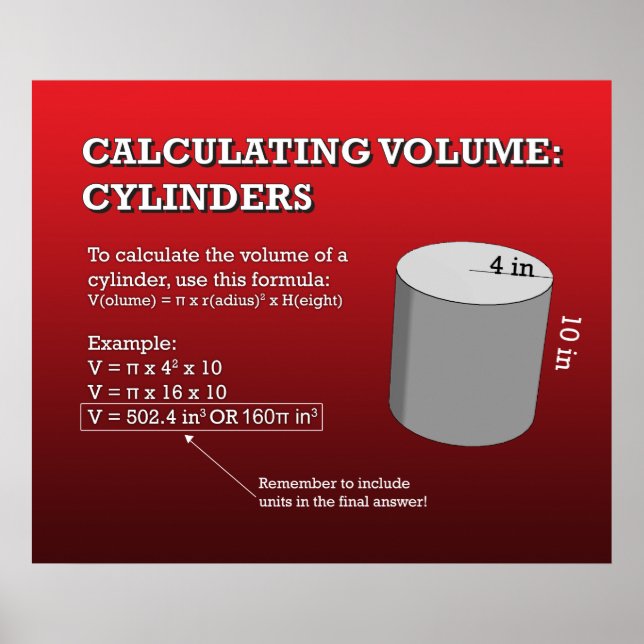 Calculating Volume:   Cylinders  *UPDATED* Poster (Front)