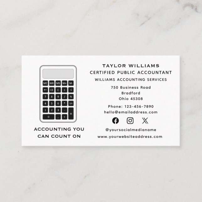 Calculator Accountant Money Acutuary Social Media Business Card (Front)