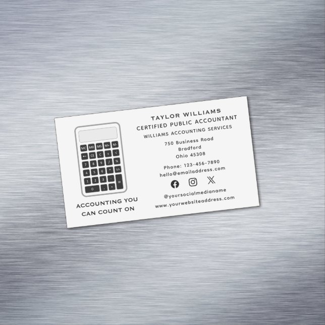 Calculator Accountant Money Acutuary Social Media Magnetic Business Card (In Situ)