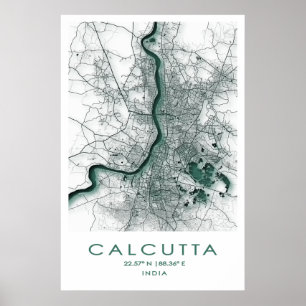 Calcutta/Kolkata Map Poster West Bengal India