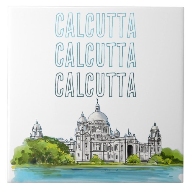 Calcutta "Victoria Memorial" Kolkata Bengali Tile (Front)