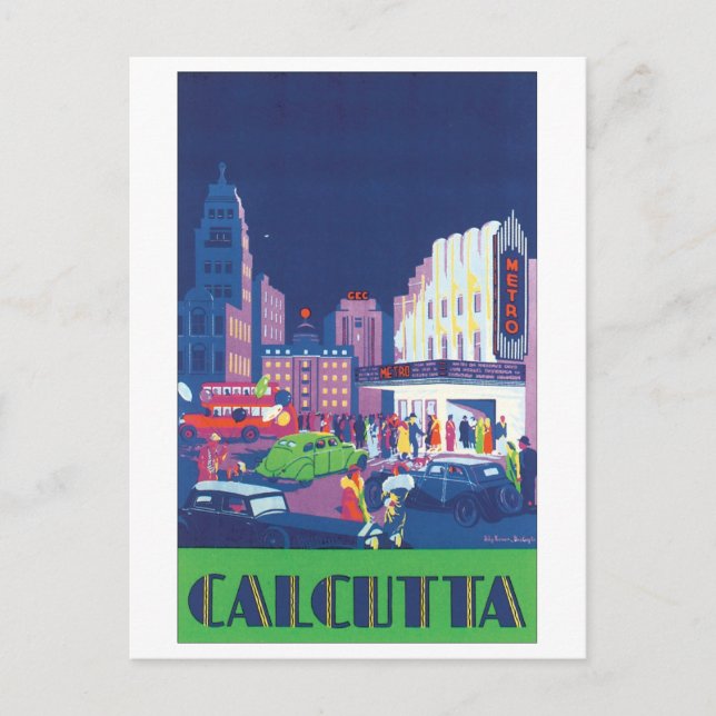 Calcutta Vintage Travel Poster Postcard (Front)