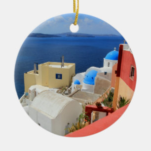 Caldera, Oia, Santorini, Greece Ceramic Tree Decoration