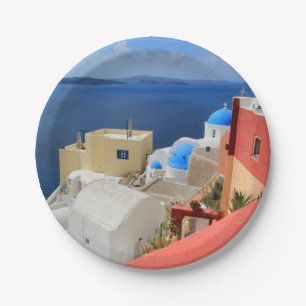 Caldera, Oia, Santorini, Greece Paper Plate