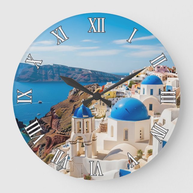Caldera View Santorini Greece Cyclades Travel Large Clock (Front)
