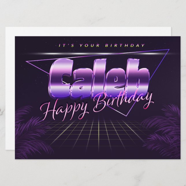 Caleb Name First Name purla retro Map Birthday Card (Front/Back)