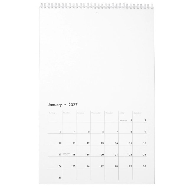 Calendar | 17" x 11" Single Page Medium White (Jan 2027)