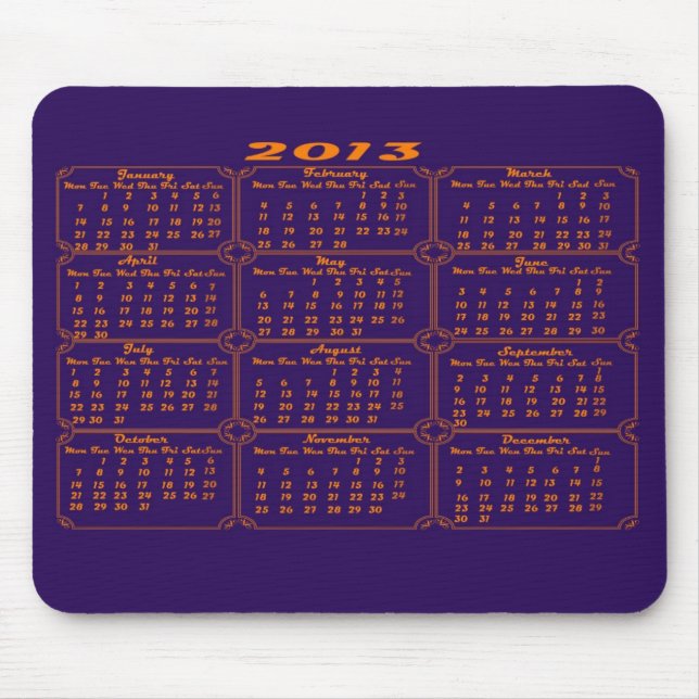 Calendar 2013 Purple Mouse Pad (Front)