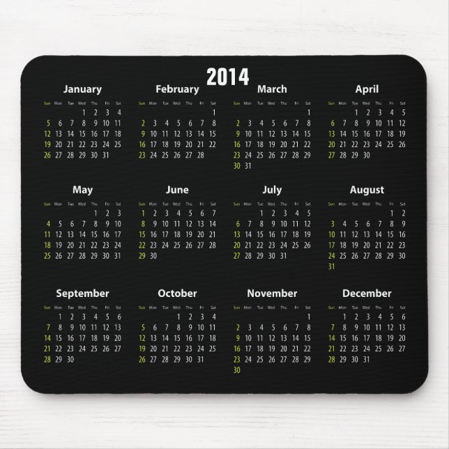calendar 2014 black colour mouse pad (Front)