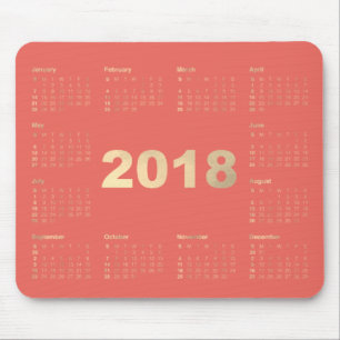 Calendar 2018 Coral  Faux Gold Metallic Minimal Mouse Pad