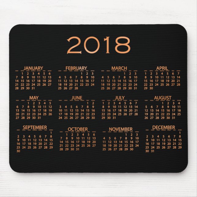 Calendar 2018 Metallic Black Copper Rose Gold Mouse Pad (Front)
