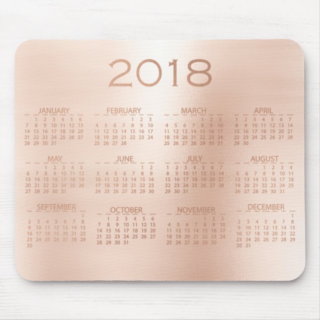Calendar 2018 Rose Gold Metallic Blush Mouse Pad (Front)