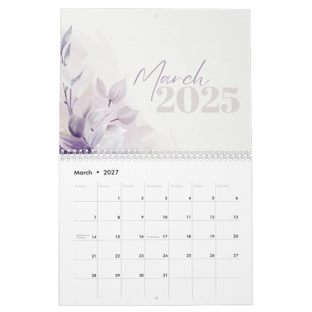 Calendar 2025 Floral Purple Watercolor  (Mar 2027)