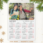 Calendar 2025 in Spanish Family Photo Magnet White<br><div class="desc">This modern minimalist style 2025 magnetic calendar in Spanish is with Monday as the first day of the week. It's easy to personalise and customise with your family name and own photo to create practical gifts for your loved ones. The white, black and red design with a colourful photo looks...</div>