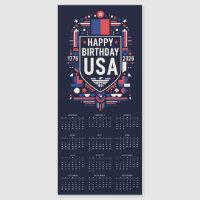 Calendar 2026 Happy Birthday USA 250 Magnetic Card