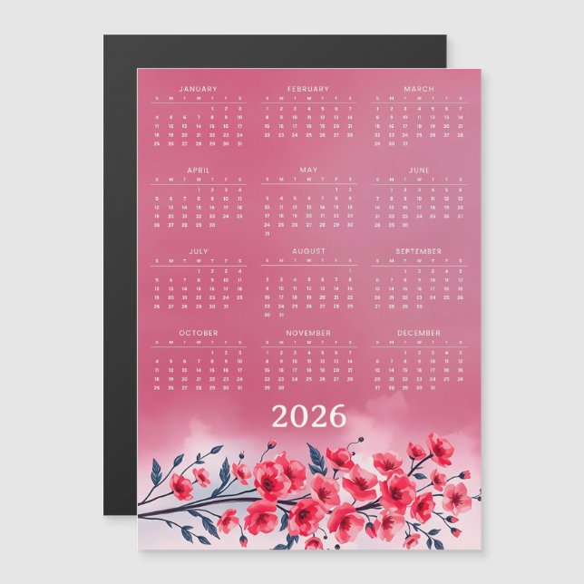 Calendar 2026 with flowers (Front/Back)