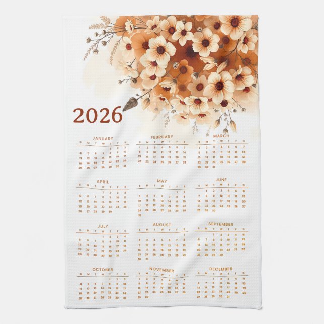 Calendar 2026 with flowers tea towel (Vertical)