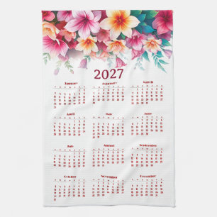 Calendar 2027 with flowers tea towel