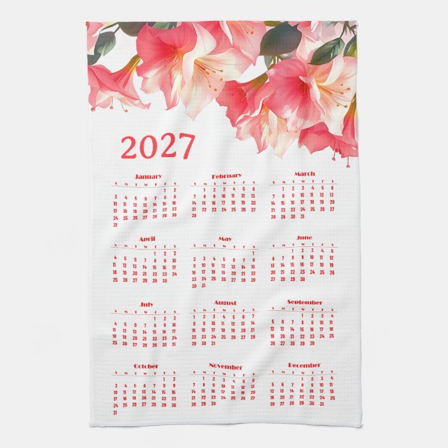 Calendar 2027 with flowers tea towel (Vertical)