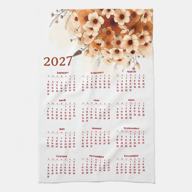 Calendar 2027 with flowers tea towel (Vertical)