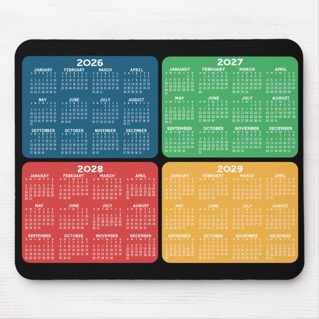 Calendar 4 year primary colours mouse pad (Front)