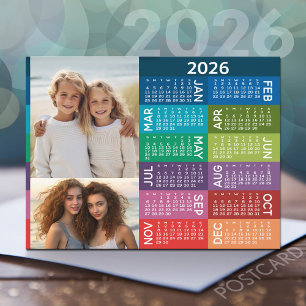 Calendar and Photo Collage Colourful Background Postcard