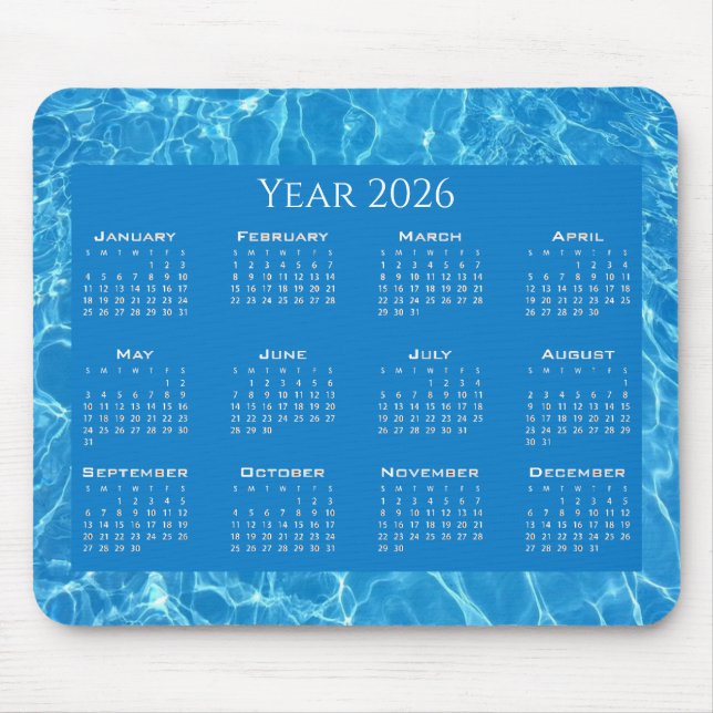 Calendar blue water textured mouse pad (Front)
