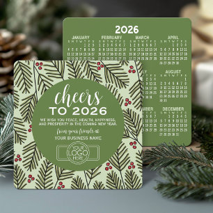 Calendar Business Logo - Green Branches Cheers Holiday Card