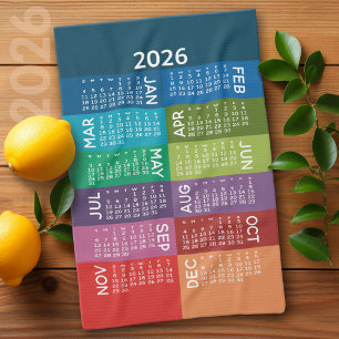 Calendar - full year - funky colourful months tea towel