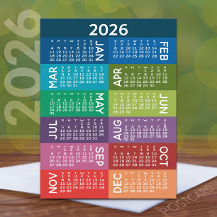 Calendar - Full Year with funky colourful months Postcard