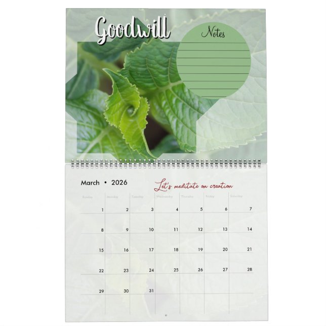 Calendar God meditation: star, words & notes (Mar 2026)