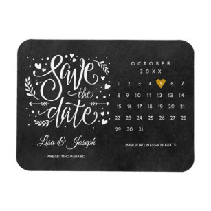 Calendar Gold Heart Chalkboard Save the Date Magnet