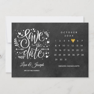 Calendar Gold Love Heart Chalkboard Save The Date