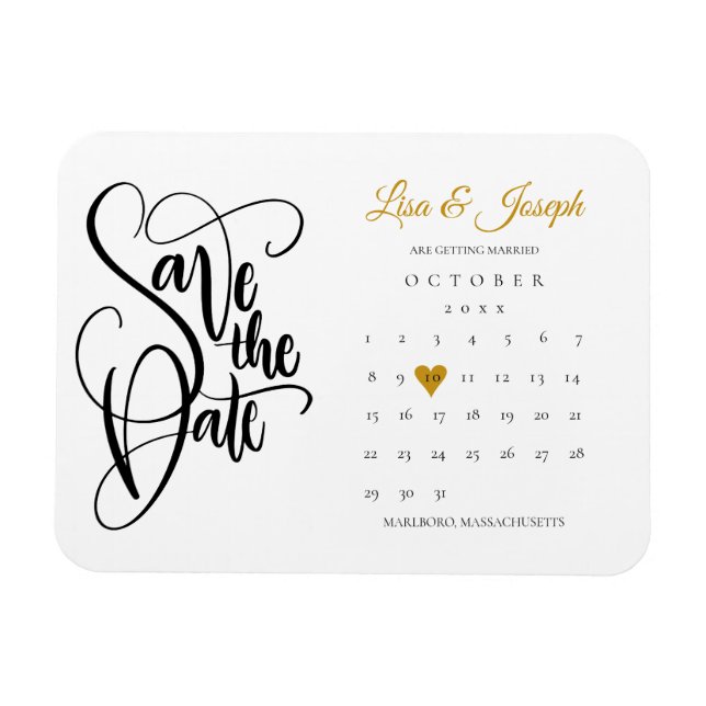 Calendar Gold Love Heart Save the Date Magnet (Horizontal)