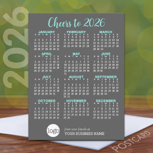 Calendar Grey Aqua Business Logo - Holiday Postcard