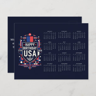 Calendar Happy Birthday USA 250 Holiday Postcard