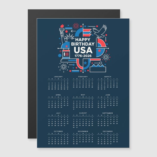 Calendar Happy Birthday USA 250  Magnetic Card (Front/Back)