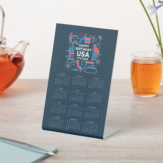 Calendar Happy Birthday USA 250 Pedestal Sign (In SItu)