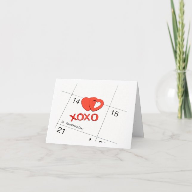 Calendar Hearts St. Valentine's Day Card (Front)