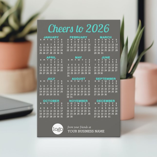 Calendar, Logo Modern Grey Business Holiday Card (2026 Calendar on a Holiday Card)